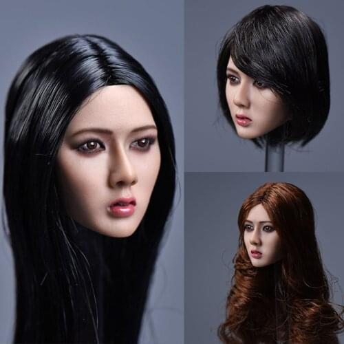 YMTOYS 1/6 Asian Girl Xiu Long Short Hair Head Sculpt Carved PVC Model for 12'' PH TBL Female Suntan Color Action Figure