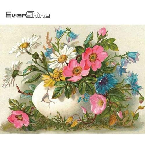 EverShine Diamond Mosaic Flowers Cross Stitch Diamond Painting Vase Picture Rhinestones Bead Embroidery Handmade Gift Home Decor