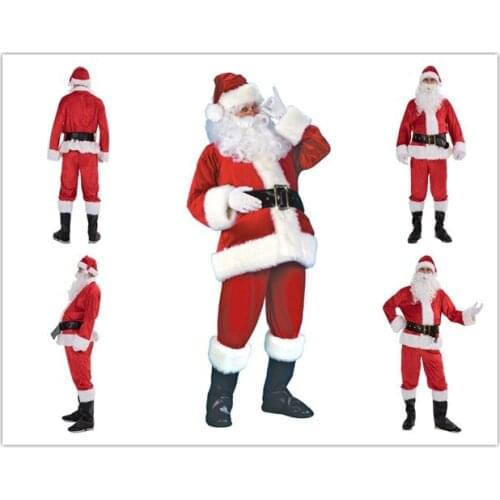 Hot Christmas Santa Claus Costume Cosplay Santa Claus Clothes Fancy Dress In Christmas Men 5pcs/lot Costume Suit For Adults hot