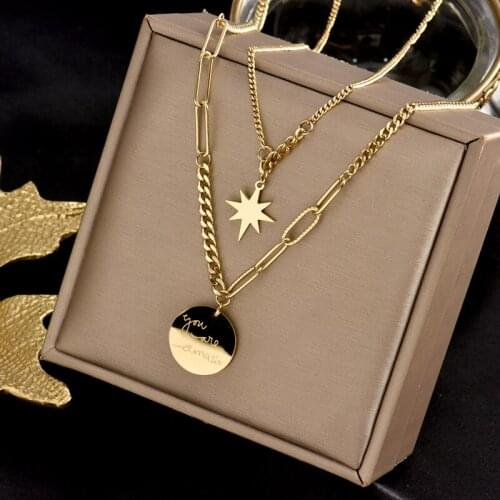 Inlaid indelible stainless steel two-layer necklace fashion charm simple generous Pendant Light luxury gift womens jewelry