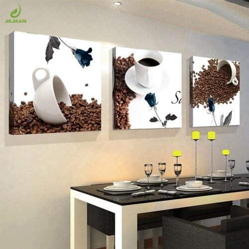 JHLJIAJUN 3Pcs Canvas Art Coffee Bean Pictures Wall Living Room Kitchen Food Restaurant Prints Painting Set Dining Hall Decor