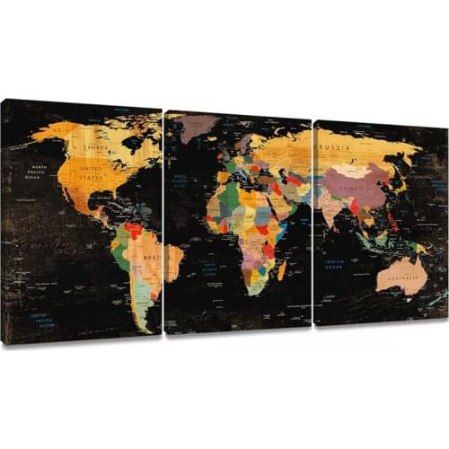3 Pieces World Map 5d diy diamond painting mosaic diamond embroidery Full square Round drill office decor,Triptych,A1141