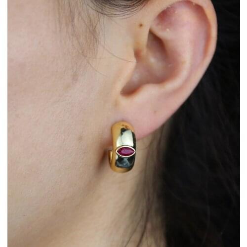 Red Green Blue White Colorful Cubic Zirconia Eye Inner 10MM Chunky Thick Hoop Earring