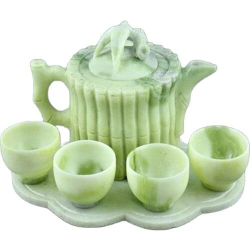 Lantian jade jiejie Gaosheng tea set WinePot Teapot Tea Set Gift Box Hand Carved