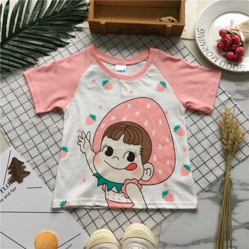 Tonytaobaby Summer Wear New Style Baby Girls Pink Cartoon Strawberry Pure Cotton Short Sleeve