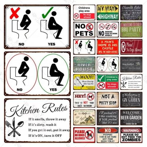 Toilet Rules Metal Tin Signboard Kitchen Tools Rules Iron Painting Poster Wall Art for Bar Metal Plate Family Home Decoration