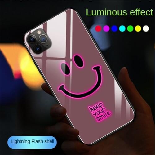 Flashing Mobile Phone Case Smiley Pattern Smart Voice Control Incoming Call Music Message Glass Shell Supports iPhone 7-12