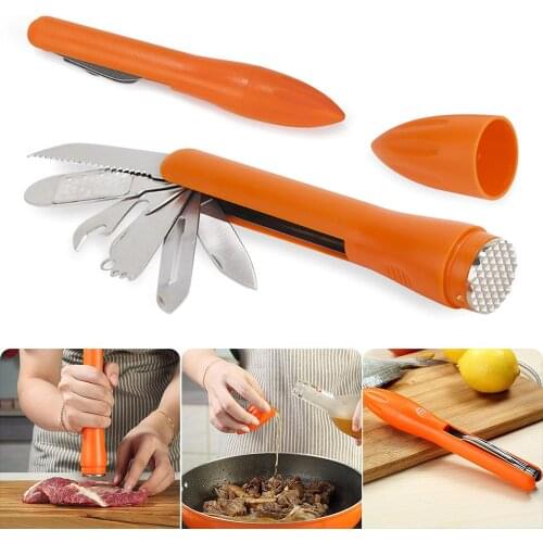 9 in 1 Multifunctional Kitchen Gadget Bar Tool Meat Hammer Planing scraping cutting hammering measuring drilling open bottle