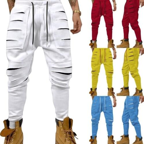 Mens Casual Sports Loose Slim Fit Long Pants Muitl Pocket Drawstring Soild Color