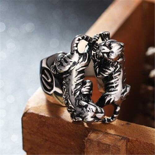 Punk Mens Boys Titanium Steel Double Tiger Play Fight Classical Design Ring Men Fashion Jewelry