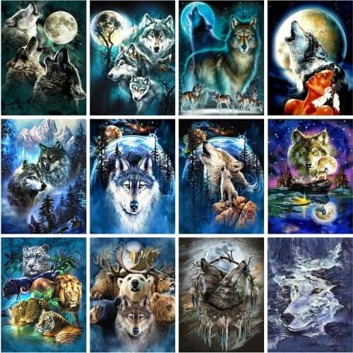 Huacan 5D DIY Diamond Art Painting Kits Wolf Diamond Embroidery Animals Mosaic Cross Stitch Beaded Pictures Decoration For Home
