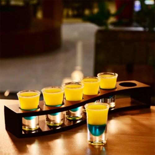 Creative Bullet Wine Spirits Glass One Bite Cup Shot Cocktail Wine Glass Set Ktv Wooden Glass Holder For Home Party Bar Gift