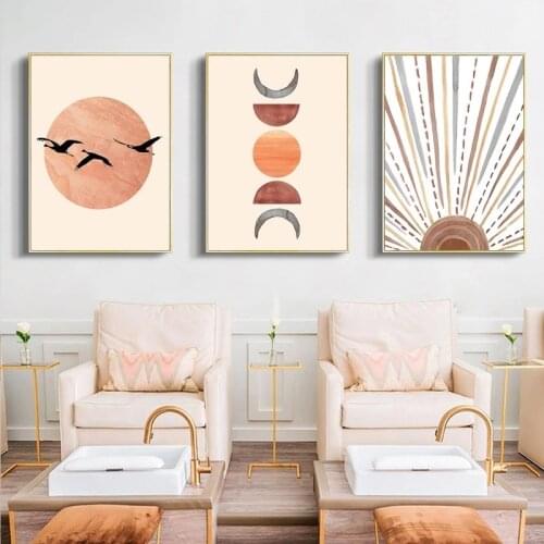Nordic Abstract Sun Moon Plant Orange Lines Canvas Painting Posters and Prints Wall Pictures for Living Room Home Decor Cuadros