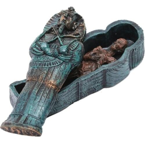 New Resin Figurine Egyptian Mummy In Coffin Home Office Desk Decor Fish Tank Ornament Halloween Party Decoration Dropshipping