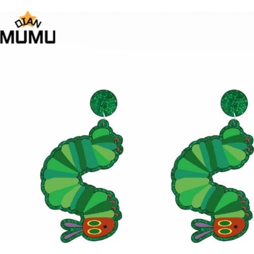 New creative design acrylic cute simulation green caterpillar earrings funny insect earrings drop earrings
