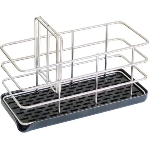 Kitchen Sink Caddy Organizer Stainless Steel Sponge Soap Brush Holder with Drain Pan Kitchen Drying Rack Organizer