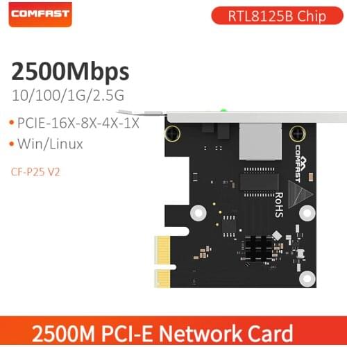 Support 2500Mbps Desktop PCI-E Gigabit Wireless Adapter RTL8125 10/100/1000M/2.5Gbps gaming Network Card WiFi Adapter CF-P25