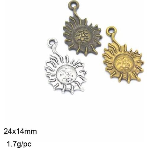 High Quality 30 Pieces/Lot 24x14mm Three Plating Color Available Alloy Sun Charms Pendants