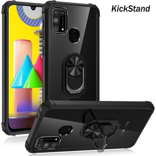 Clear Case For Samsung Galaxy M31 A51 A91 A01 A50 A71 A31 A11 Cover Acrylic Transparent Armor Magnetic Holder Ring Military Case