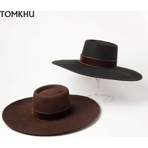 New European American Winter Gold Velvet Decorative Ring Concave Wool Fedora Hats For Women Wide Brim Catwalk Designer Felt Hat