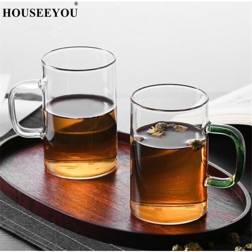 HOUSEEYOU Simple Drinking Glasses Cups with Handle Beer Steins Juicer Tea Water Cup Glass Mug Bottle Party Bar Restaurant Tool