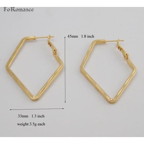 UNIQUE DESIGN PLAIN SQUARE BAND WITH CARVED LINES ON IT SQUARE SHAPED HOOP YELLOW GOLD GP EARRING 33MM 1.3INCH