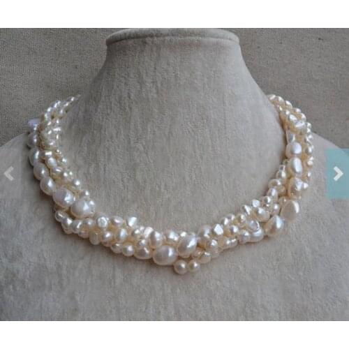 Unique Pearls jewellery Store 4Rows White Baroque Genuine Freshwater Pearl Necklace Charming Women Jewelry