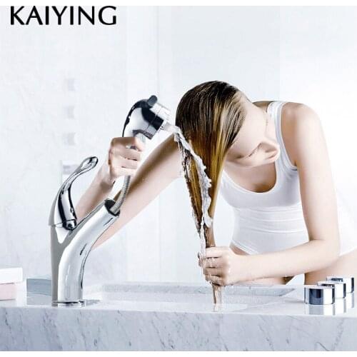 KAIYING Pull out faucet Design for Washing Hair and Face Chrome Bathroom Faucet Brass Basin sink Mixer Tap,2580