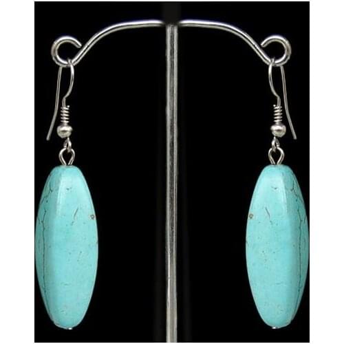 New Favorite Pearl Store Beautiful Gemstone Jewelry Blue Pierced Turquoise Earring S925 Silver Dangle Earring Charming Lady Gift