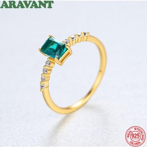 925 Sterling Silver Retro Green Zircon Finger Rings For Women Engagement Wedding Jewelry Fashion Accessories