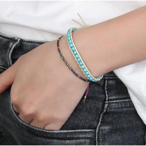 QUANCHI Fashion Natural Stone Beads Bracelets Hand Woven Leather Wrap Beaded Bracelet Pulseras Unisex Jewelry Gift