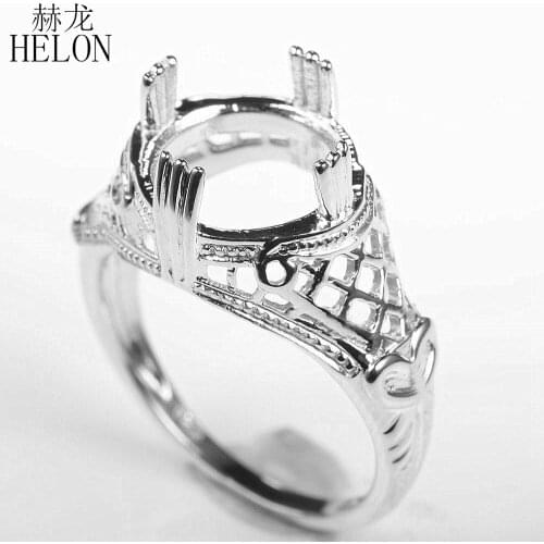 HELON 14.5mm-15.5mm Round Cut Sterling Silver 925 Engagement Wedding Vintage Solitaire Semi Mount Ring Setting For Women Jewelry