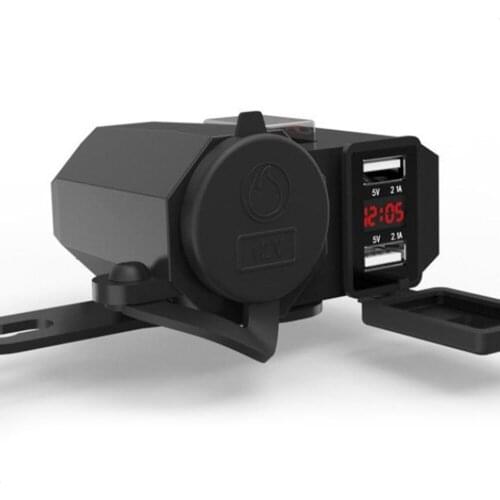 12V Dual USB Port Multifunction Waterproof Motorcycle Charger LED Voltmeter+Switch Cigarette Lighter Adapter Power Supply Socket