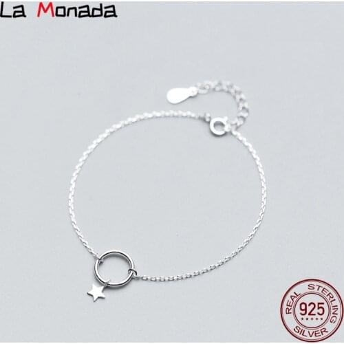 15.5cm-18.5cm Silver Bracelet For Women Circle Star Charm Silver 925 Jewelry Fashion Chain Bracelets Female Girls Korean