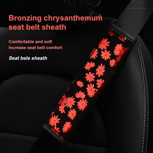2PCS Car Seat Belt Shoulder Pads Cute Chrysanthemum Interior Car Accessories for Women