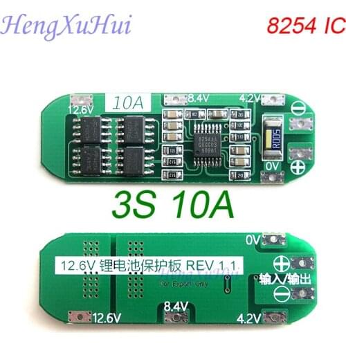 3S 10A 8254IC Li-ion Lithium Battery PCB Protection Board 12.6V 10PCS/PACK