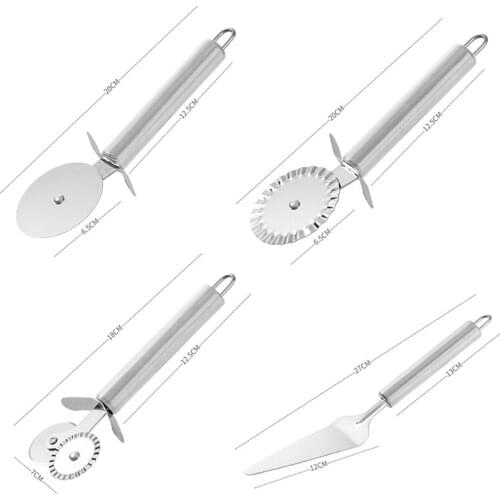 4 Patterns Stainless Steel Pizza Cutter Double Roller Pizza Knife Cutter Pastry Pasta Dough Crimper Kitchen Pizza Tools