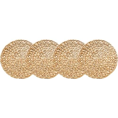 4 Pack Round Woven Placemats for Dining Table, 13.8 Inch Straw Braided Placemat, Heat Resistant Non-Slip Weave Placemats