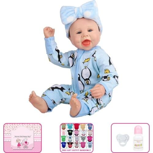 55CM 22inch Levi Silicone Reborn Baby Doll Smile Newborn Princess Blue Pajamas Hat Birthday Gift Toy Soft Vinyl