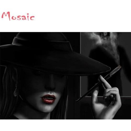 Diamond Painting Full Square/round Diamond Embroidery red lips woman DIY Diamonds Mosaic Beaded Embroidery women hat