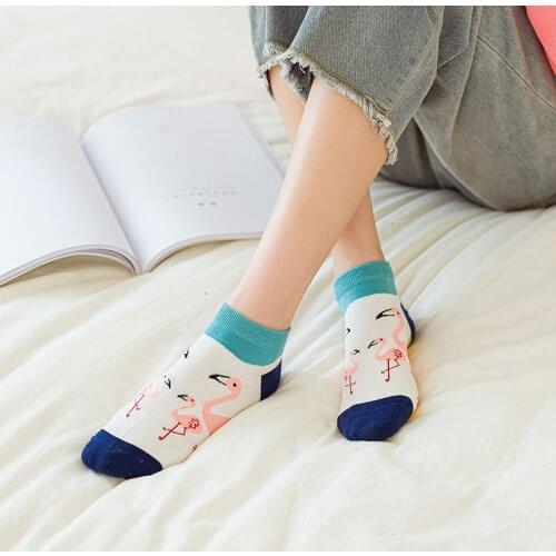 Anewmorn Flamingo Cartoons Socks Spr.&Sum. Womens Breathable Candy Color Cotton Girls Socks Ins Asakuchi Personality Trendy Sox