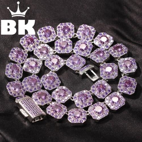 THE BLING KING Flowerful Square Rock Pink Zirconia Tennis Lovely Top Quality Hiphop Necklace Luxury Full Iced Out CZ Jewelry