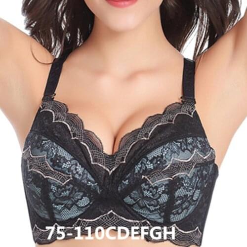 2019 Plus Size Bras Big Breast Lace Full Thin Cup Push Up Bras With Pads 75 36 85 40 95 100 48 C D E F G H Free Shipping