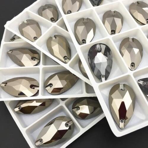 Jet Hematite Color Teardrop Sew On Rhinestones Droplet Sewing Glass Crystals 7x12mm,11x18mm,13x22mm,16x25mm,17x28mm,22x38mm