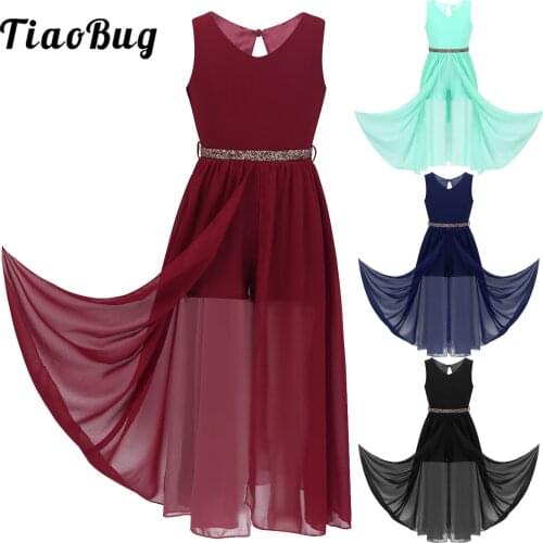 Kids Girls Lyrical Ballet Dance Leotard Dress Sleeveless Jumpsuit Maxi Split Dress Dancewear