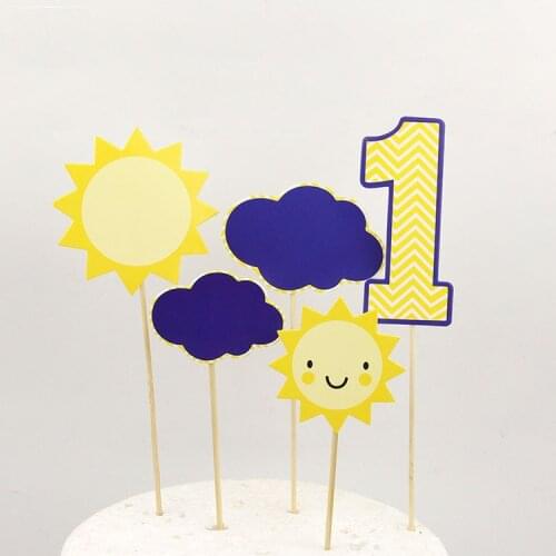 Cake Flags Cupcake Topper Toppers 5pc/set Baby Boy Girl 1 Year Old Birthday Wedding Bridal Cake Wrapper Party Baking Decor DIY