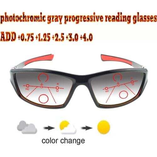 Photochromic Gray Progressive Multifocal Reading Glasses Men Woem Ultralight Foldable Frame+1.0 +1.5 +1.75 +2.0 +2.5 +3 +3.5 +4