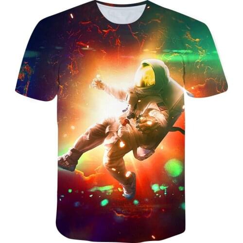 Astronaut 3D Printing Mens T-shirt Summer New Style Youth Short-Sleeved Shirt Casual O-neck Shirt