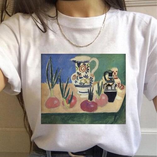 T-shirt Women 2021 Fashion Art Oil Graphic Female Tops O-neck White Short Sleeve harajuku streetwear Ladies Tees Plus Size XXXL