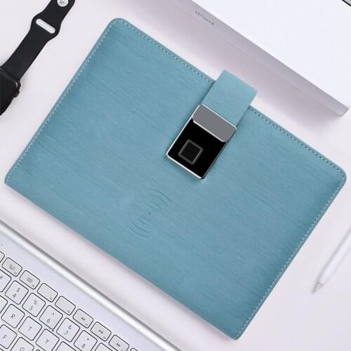 Custom Private Leather Notebook Fingerprint Password Lock Bluetooth Recording Built in Magnetic Hidden USB Drive